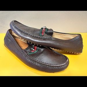 Men’s Gucci Leather Driver Shoes w/ Web